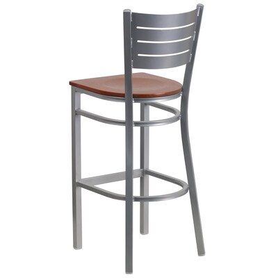 Flash Furniture HERCULES Series Traditional Metal Slat Back Restaurant Barstool, Silver/Cherry, 2-Pieces/Pack (2XUDG60402BCYW)