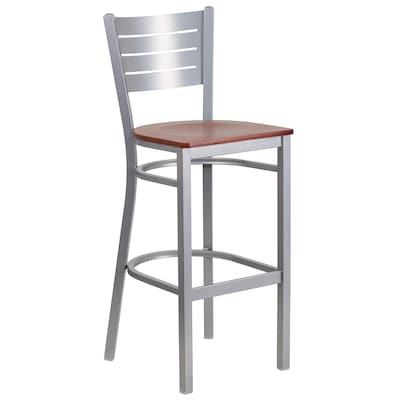 Flash Furniture HERCULES Series Traditional Metal Slat Back Restaurant Barstool, Silver/Cherry, 2-Pieces/Pack (2XUDG60402BCYW)