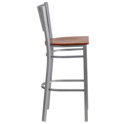 Flash Furniture HERCULES Series Traditional Metal Slat Back Restaurant Barstool, Silver/Cherry, 2-Pieces/Pack (2XUDG60402BCYW)
