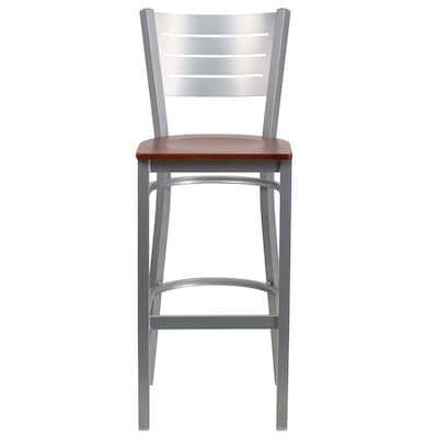 Flash Furniture HERCULES Series Traditional Metal Slat Back Restaurant Barstool, Silver/Cherry, 2-Pieces/Pack (2XUDG60402BCYW)