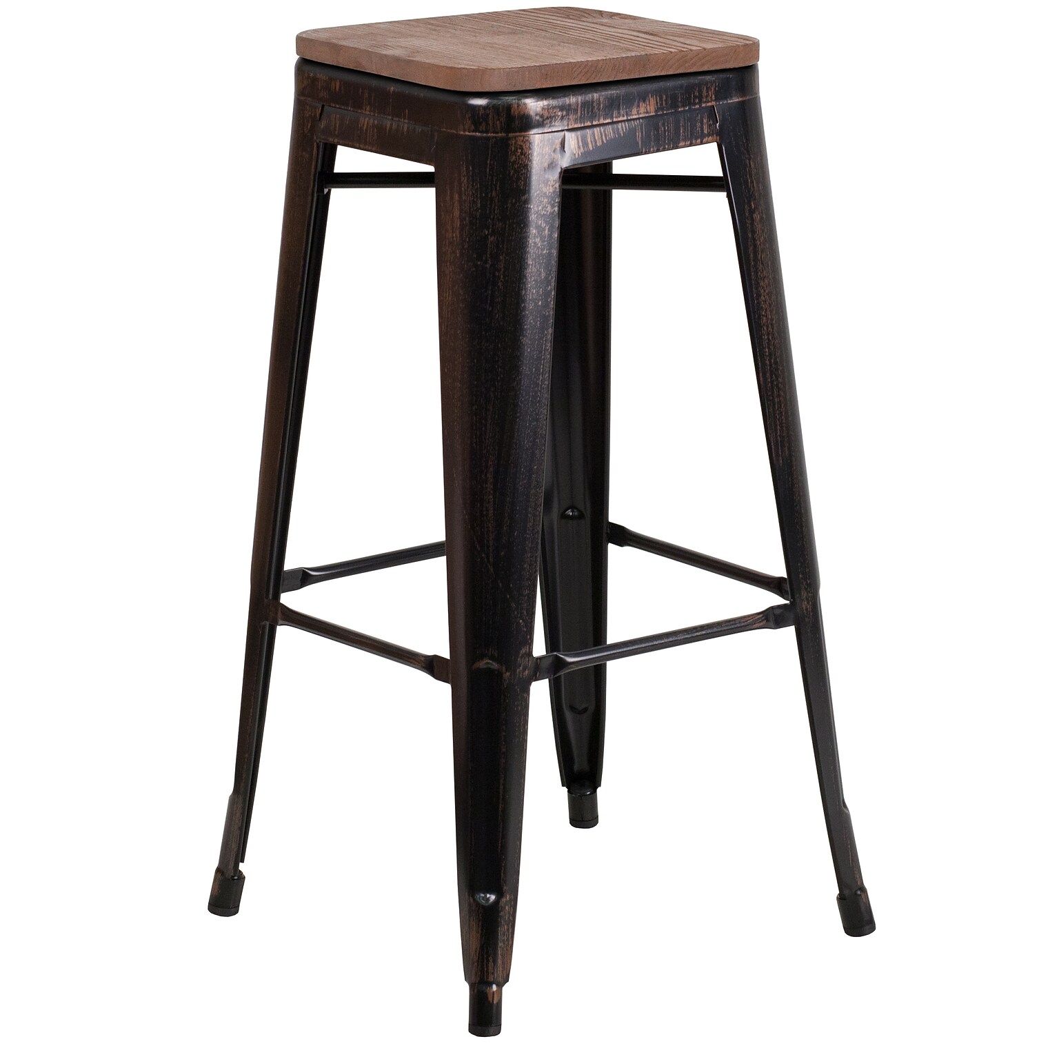 Flash Furniture Lily Industrial Metal Barstool without Back, Black-Antique Gold (CH3132030BQW)