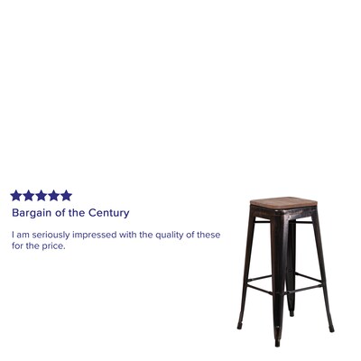 Flash Furniture Lily Industrial Metal Barstool without Back, Black-Antique Gold (CH3132030BQW)