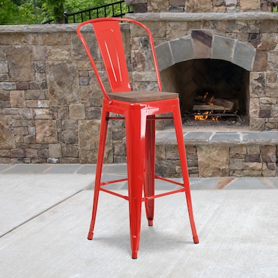 Flash Furniture Lily Contemporary Metal Vertical Back Barstool, Red (CH3132030GBREDW)