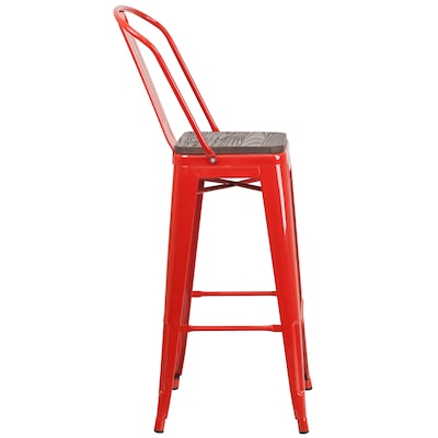 Flash Furniture Lily Contemporary Metal Vertical Back Barstool, Red (CH3132030GBREDW)
