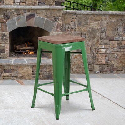 Flash Furniture Lily Industrial Metal Counter Height Stool without Back, Green (CH3132024GNW)
