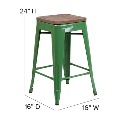 Flash Furniture Lily Industrial Metal Counter Height Stool without Back, Green (CH3132024GNW)