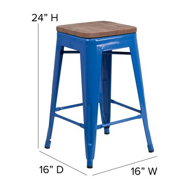 Flash Furniture Lily Industrial Metal Counter Height Stool without Back, Blue (CH3132024BLW)
