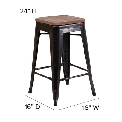Flash Furniture Lily Industrial Metal Counter Height Stool without Back, Black-Antique Gold (CH3132024BQW)