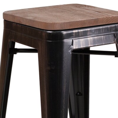 Flash Furniture Lily Industrial Metal Counter Height Stool without Back, Black-Antique Gold (CH3132024BQW)