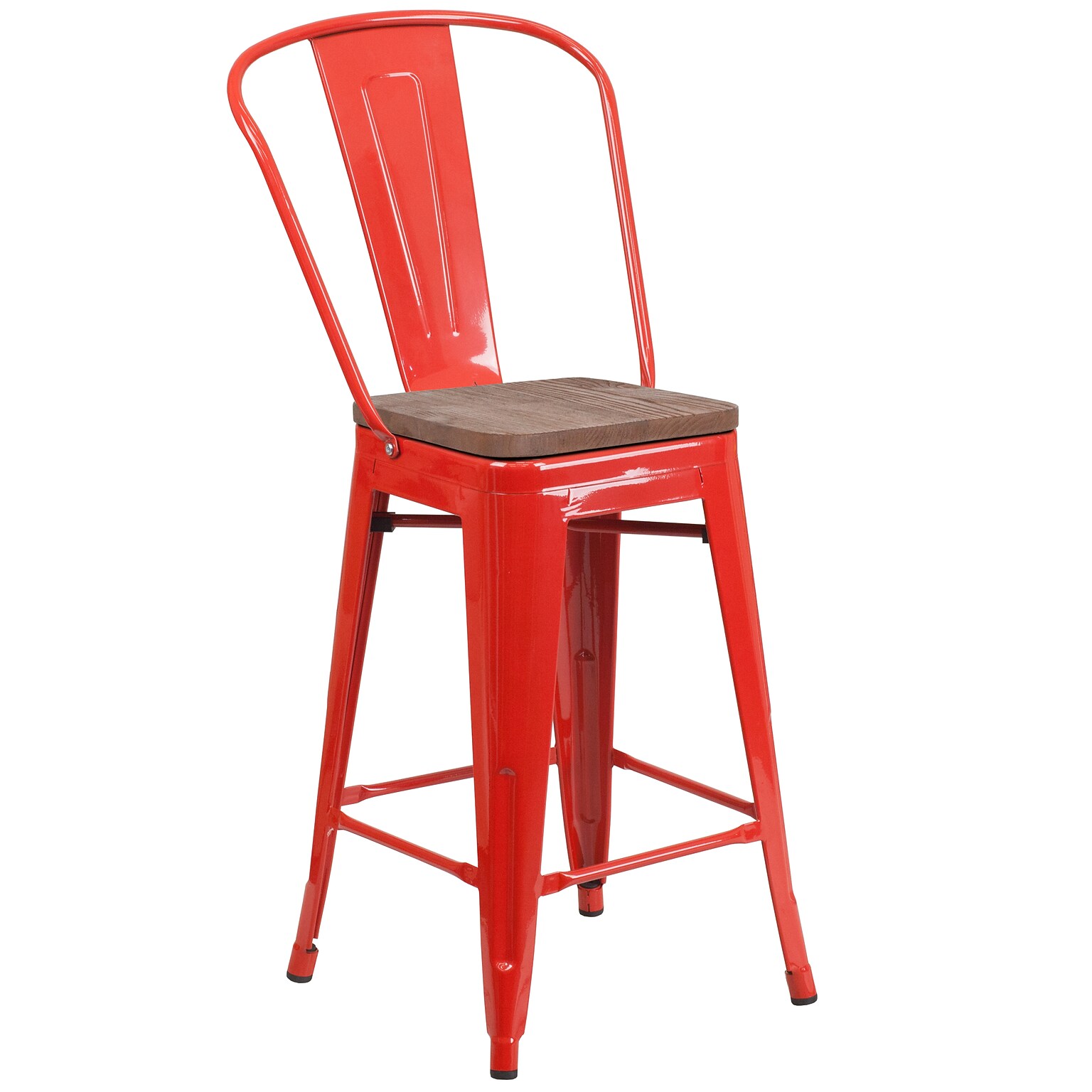 Flash Furniture Lily Contemporary Metal Vertical Back Counter Height Stool, Red (CH3132024GBREDW)