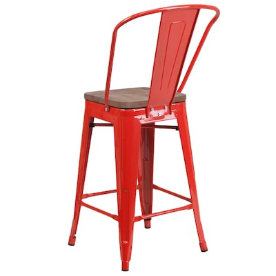 Flash Furniture Lily Contemporary Metal Vertical Back Counter Height Stool, Red (CH3132024GBREDW)