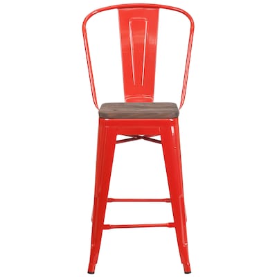 Flash Furniture Lily Contemporary Metal Vertical Back Counter Height Stool, Red (CH3132024GBREDW)