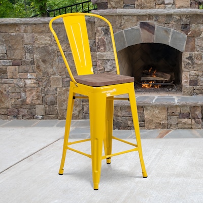 Flash Furniture Lily Contemporary Metal Vertical Back Counter Height Stool, Yellow (CH3132024GBYLW)