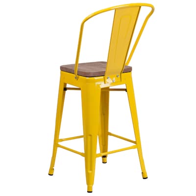 Flash Furniture Lily Contemporary Metal Vertical Back Counter Height Stool, Yellow (CH3132024GBYLW)