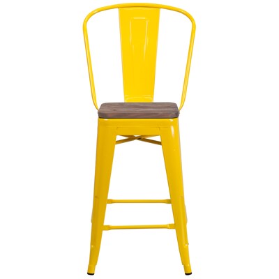 Flash Furniture Lily Contemporary Metal Vertical Back Counter Height Stool, Yellow (CH3132024GBYLW)