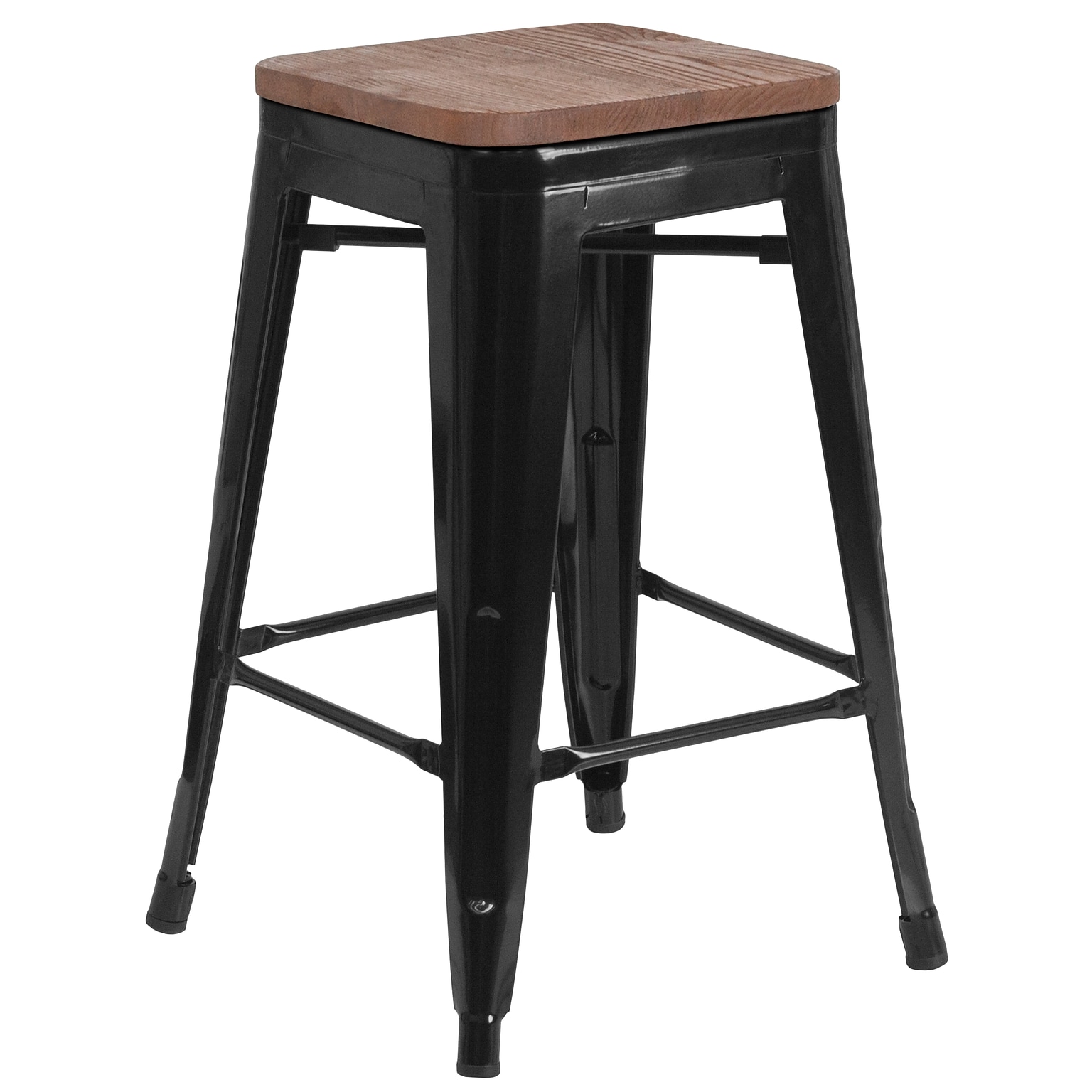 Flash Furniture Lily Industrial Metal Counter Height Stool without Back, Black (CH3132024BKW)