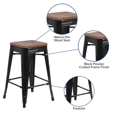 Flash Furniture Lily Industrial Metal Counter Height Stool without Back, Black (CH3132024BKW)