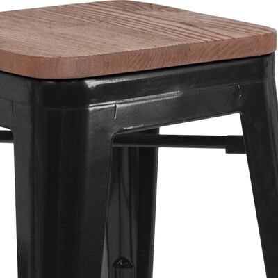 Flash Furniture Lily Industrial Metal Counter Height Stool without Back, Black (CH3132024BKW)