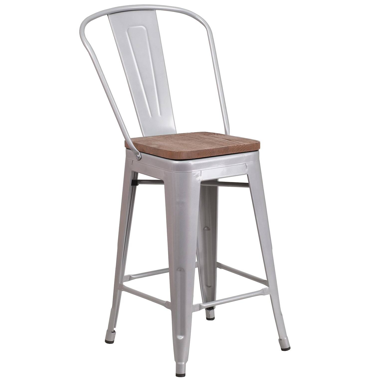 Flash Furniture Lily Contemporary Metal Vertical Back Counter Height Stool, Silver (CH3132024GBSILW)