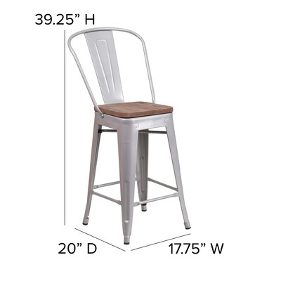 Flash Furniture Lily Contemporary Metal Vertical Back Counter Height Stool, Silver (CH3132024GBSILW)