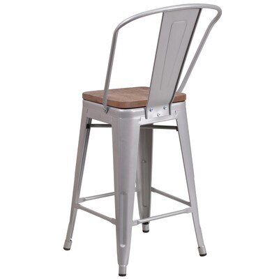 Flash Furniture Lily Contemporary Metal Vertical Back Counter Height Stool, Silver (CH3132024GBSILW)