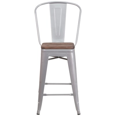 Flash Furniture Lily Contemporary Metal Vertical Back Counter Height Stool, Silver (CH3132024GBSILW)
