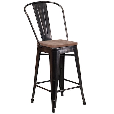 Flash Furniture Lily Contemporary Metal Vertical Back Counter Height Stool, Black-Antique Gold (CH3132024GBBQW)