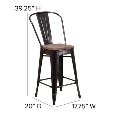 Flash Furniture Lily Contemporary Metal Vertical Back Counter Height Stool, Black-Antique Gold (CH3132024GBBQW)