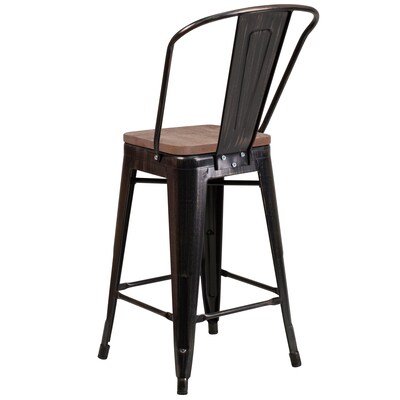 Flash Furniture Lily Contemporary Metal Vertical Back Counter Height Stool, Black-Antique Gold (CH3132024GBBQW)