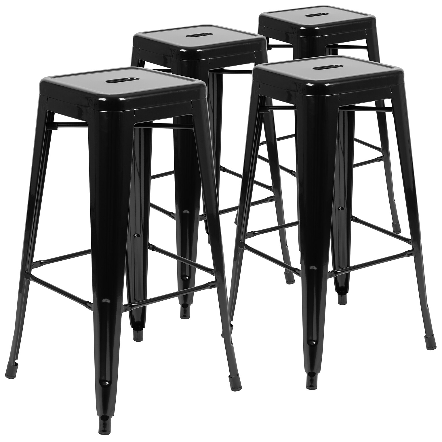 Flash Furniture Cierra Industrial Metal Indoor Bar Stool without Back, Black, 4-Pieces/Pack (4ET3132030BKR)