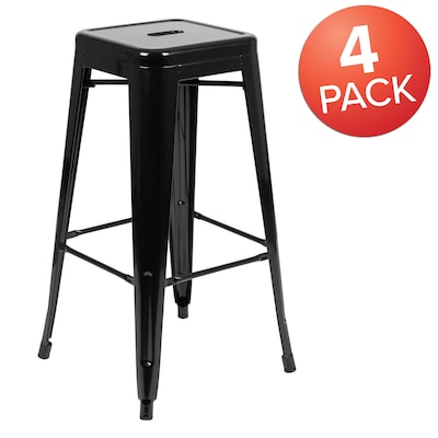 Flash Furniture Cierra Industrial Metal Indoor Bar Stool without Back, Black, 4-Pieces/Pack (4ET3132030BKR)