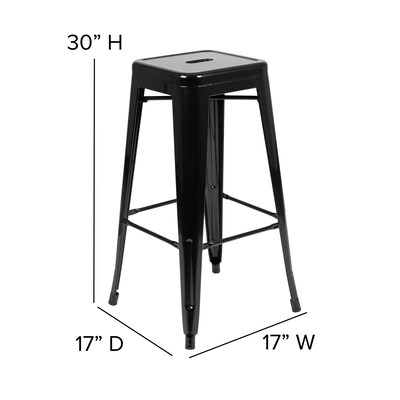 Flash Furniture Cierra Industrial Metal Indoor Bar Stool without Back, Black, 4-Pieces/Pack (4ET3132030BKR)