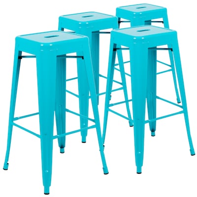 Flash Furniture Cierra Industrial Metal Indoor Bar Stool without Back, Teal, 4-Pieces/Pack (4ET31320