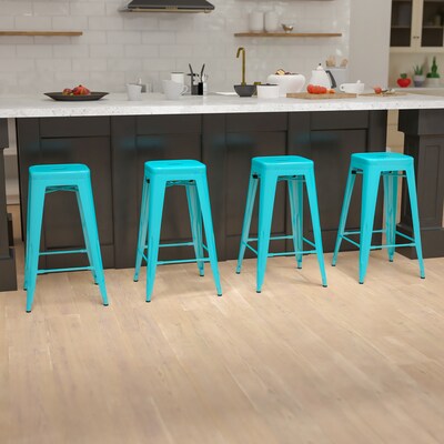 Flash Furniture Cierra Industrial Metal Indoor Bar Stool without Back, Teal, 4-Pieces/Pack (4ET3132030TLR)