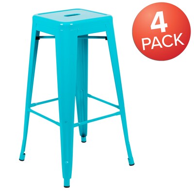 Flash Furniture Cierra Industrial Metal Indoor Bar Stool without Back, Teal, 4-Pieces/Pack (4ET3132030TLR)