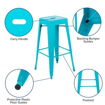 Flash Furniture Cierra Industrial Metal Indoor Bar Stool without Back, Teal, 4-Pieces/Pack (4ET3132030TLR)