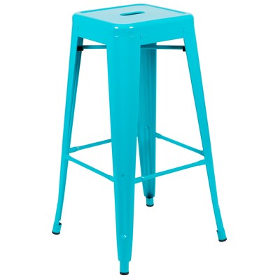 Flash Furniture Cierra Industrial Metal Indoor Bar Stool without Back, Teal, 4-Pieces/Pack (4ET3132030TLR)