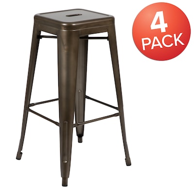 Flash Furniture Cierra Industrial Metal Indoor Bar Stool without Back, Gun Metal Gray, 4-Pieces/Pack (4ET3132030GNR)