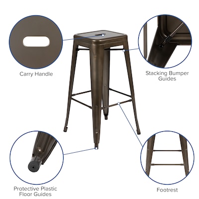 Flash Furniture Cierra Industrial Metal Indoor Bar Stool without Back, Gun Metal Gray, 4-Pieces/Pack (4ET3132030GNR)