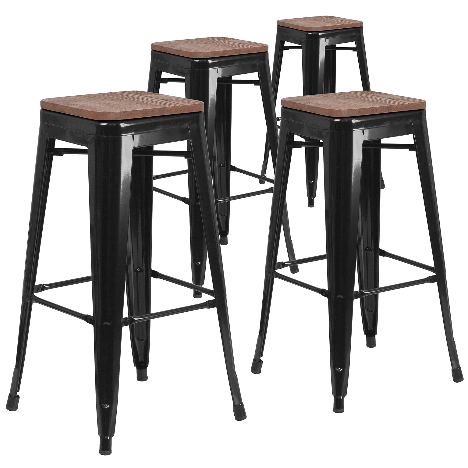 Flash Furniture Lily Industrial Metal Barstool without Back, Black, 4-Pieces/Pack (4CH3132030BKW)