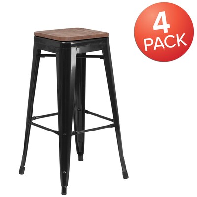 Flash Furniture Lily Industrial Metal Barstool without Back, Black, 4-Pieces/Pack (4CH3132030BKW)