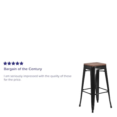 Flash Furniture Lily Industrial Metal Barstool without Back, Black, 4-Pieces/Pack (4CH3132030BKW)