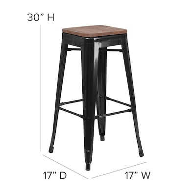 Flash Furniture Lily Industrial Metal Barstool without Back, Black, 4-Pieces/Pack (4CH3132030BKW)