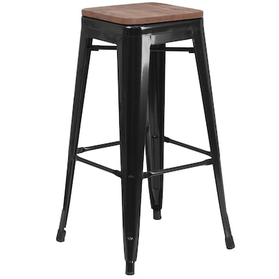 Flash Furniture Lily Industrial Metal Barstool without Back, Black, 4-Pieces/Pack (4CH3132030BKW)