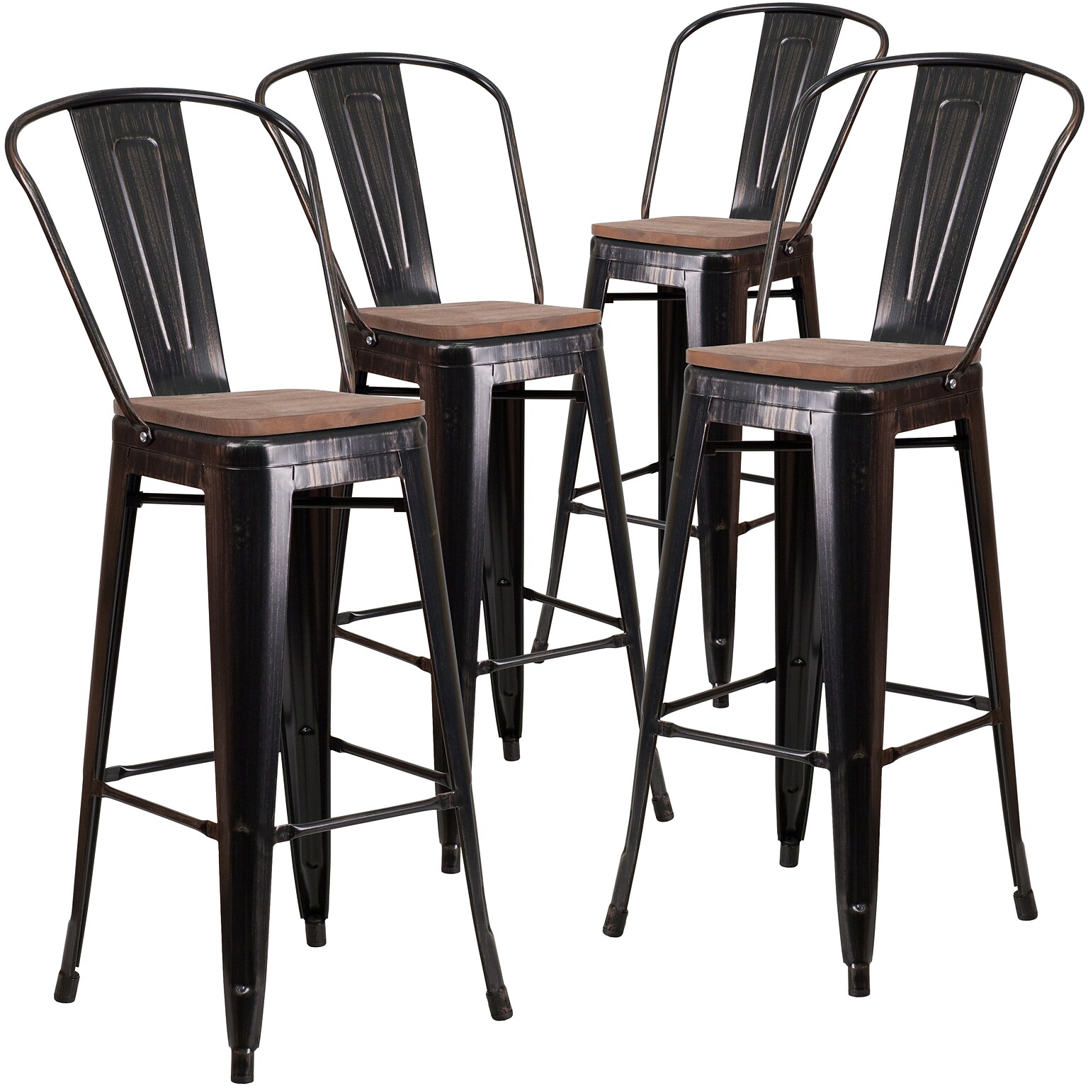 Flash Furniture Lily Contemporary Metal Vertical Back Barstool, Black-Antique Gold, 4-Pieces/Pack (4CH3132030GBBQW)