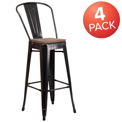 Flash Furniture Lily Contemporary Metal Vertical Back Barstool, Black-Antique Gold, 4-Pieces/Pack (4CH3132030GBBQW)
