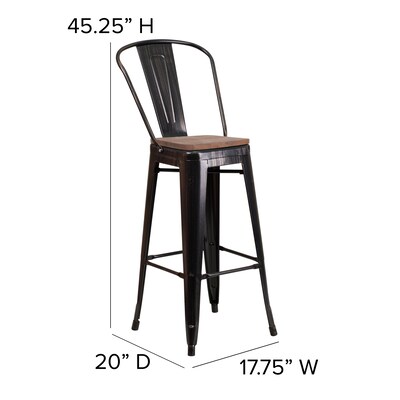Flash Furniture Lily Contemporary Metal Vertical Back Barstool, Black-Antique Gold, 4-Pieces/Pack (4CH3132030GBBQW)