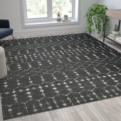 Flash Furniture Beth Collection Polyester 121 x 96 Rectangular Machine Made Rug, Dark Gray/Ivory (