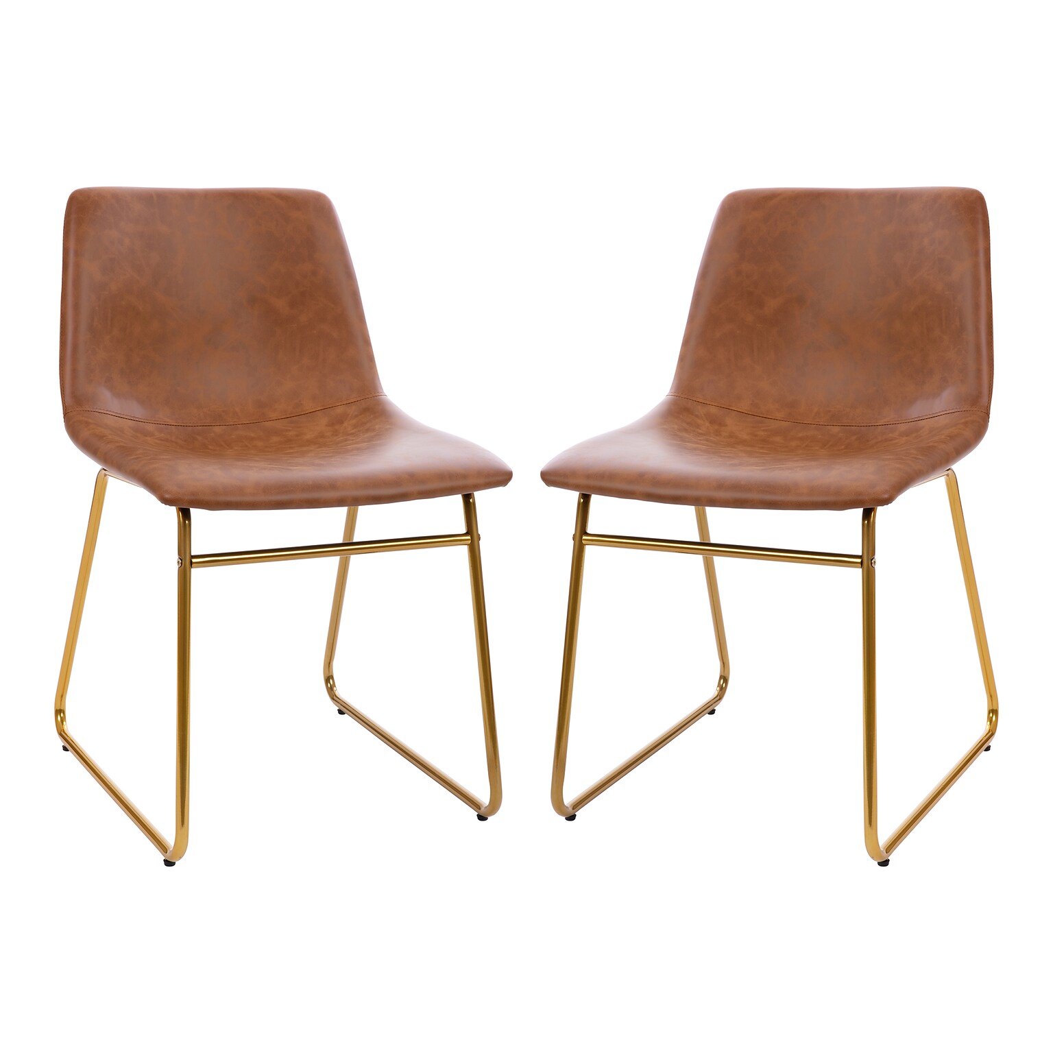 Flash Furniture Mid-Century Modern LeatherSoft Dining Chair, Light Brown, 2/Pack (ETER1834518LB)