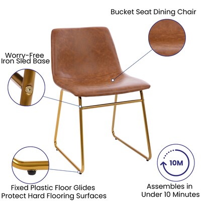 Flash Furniture Mid-Century Modern LeatherSoft Dining Chair, Light Brown, 2/Pack (ETER1834518LB)